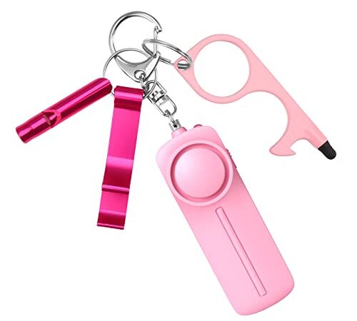 Upgraded Safe Sound Personal Alarm 4 Pcs Set, Safety Keychain Accessories for Women, Self Defense Keychain Set with Personal Alarm, Pink