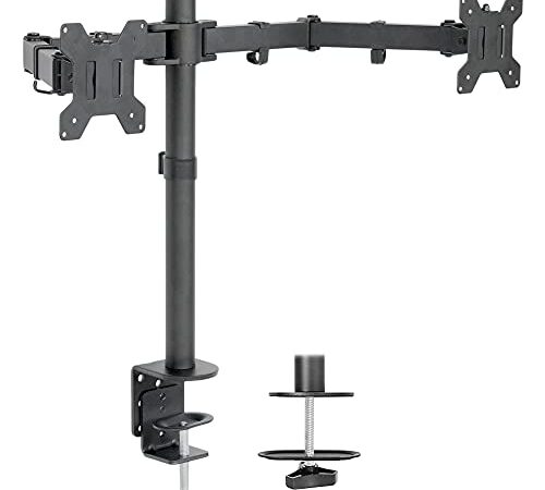 VIVO Dual Monitor Desk Mount, Heavy Duty Fully Adjustable Stand, Fits 2 LCD LED Screens up to 27 inches, Black, STAND-V002