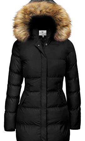 WenVen Women's Winter Thicken Warm Coat with Fur Trim Hood(Black,XL)