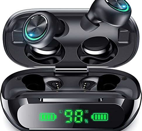 Wireless Earbuds Bluetooth Headphones,200H Play Time/LED Display/Button Control/IP5 Waterproof TWS Earphones in-Ear w/HD Mic Hi-Fi Stereo Sound Headsets for Sports