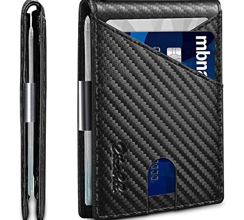 Zitahli Slim RFID Wallets for Men, Money Clip Bifold Leather Wallet Minimalist Mens Wallet with ID Window and 12 Card Slots Gift Box