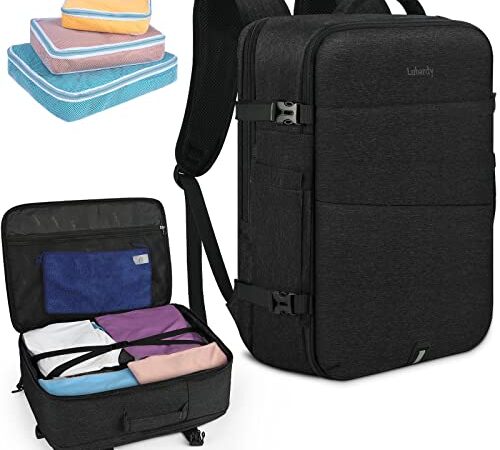 17inch Travel Laptop Backpack, Large Waterproof Travel Backpack for Men and Women, Carry On Luggage Backpack for Business School Weekender Overnight Daypack with 3 Packing Cubes , Black