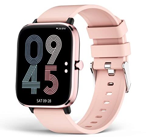 2022 Smart Watch with Bluetooth Call for Women, IP67 Waterproof Fitness Tracker with 1.7" HD Display Blood Pressure SpO2 HR Temperature Sleep Monitor for Android and iOS Phones Pink