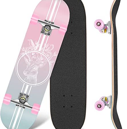 31inch Standard Skateboards 31''x 8'' 8 Layer Canadian Maple Cruiser Pro Skate Board for Beginners Kids Boys Girls Teenager (deer)