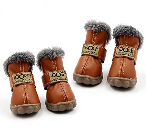 4Pcs/Set Puppy Waterproof PU Leather Shoes Pet Dog Anti-Slip Warm Protective Boots (color: Brown,size: XS)