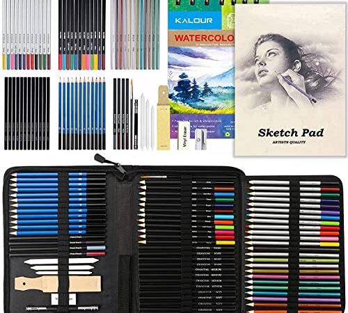 74 Drawing Sketching Kit Set - Pro Art Supplies with Sketchbook & Watercolor Paper - Include Watercolor,Graphite,Colored,Metallic,Pastel,Charcoal Pencil - for Artists Beginners Adults Teens