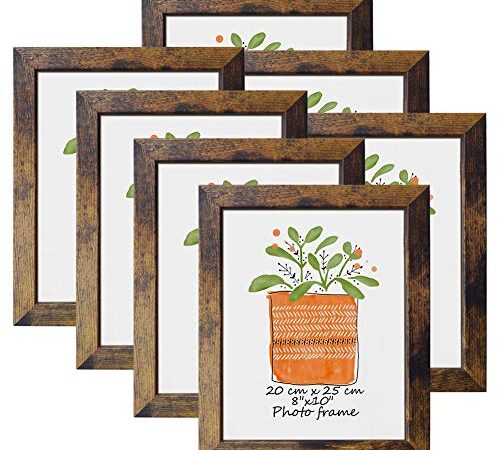 8x10 Picture Frame Rustic Brown Frames Fits 8 by 10 Inch Prints Wall Tabletop Display, 7 Pack