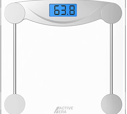 Active Era Digital Body Weight Scale - Ultra Slim High Precision Bathroom Scale with Tempered Glass, Step-on Technology and Backlit Display - Body Weighing Scale 180kg / 400lb (lbs/Stone/kgs)