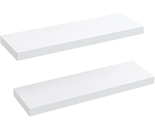 Amada White Floating Shelves - Set of 2 Hanging Shelves Decoration with Wide Panel 9.3in Deep, Perfect for Bedroom, Bathroom, Living Room and Kitchen Decoration Storage and Display-AMFS06