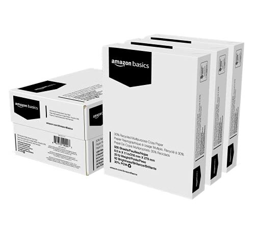 AmazonBasics 30% Recycled Multipurpose Copy Printer Paper - 8.5 x 11 Inches, 3 Ream Case (1,500 Sheets)