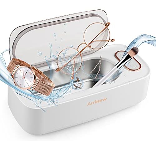 Arrinew Ultrasonic Jewelry Cleaner, Professional Glasses Cleaning Machine, 50 Khz Ultrasonic Cleaner for Gold Silver Jewelry, Diamond Ring, Earring, Watches, Eyeglasses, Denture, Razor