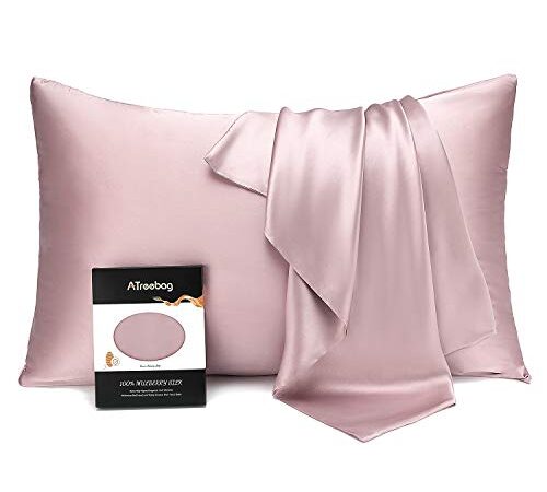 ATreebag 100% Mulberry Silk Pillowcase for Hair and Skin, Double Sided 19 Momme 600 Thread Count Pure Silk Pillow Case with Hidden Zipper and Gift Box (Light Plum, Standard 20"x26",1pc)