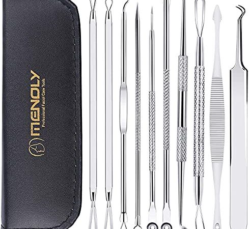 Blackhead Remover Pimple Popper Tool Kit 10 Pcs, MENOLY Comedone Pimple Extractor Tool, Acne Kit for Blackhead, Whitehead Popping, Zit Removing