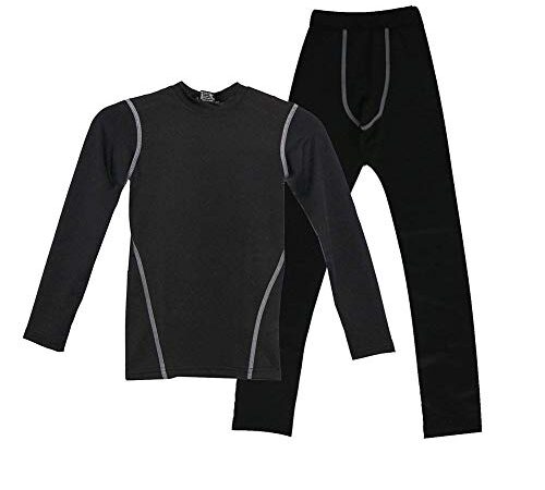 Boys Hockey Base Layer Moisture Wicking Quick Dry Underwear Crew Neck Thermal Shirt Leggings 2 Pcs