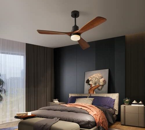 Chriari Ceiling Fans with Lights, 3 Wood Fan Blades, 52" Black Classical Style Fan with Remote Control, Noiseless Reversible DC Motor for Bedroom/Living Room/Study/Porch