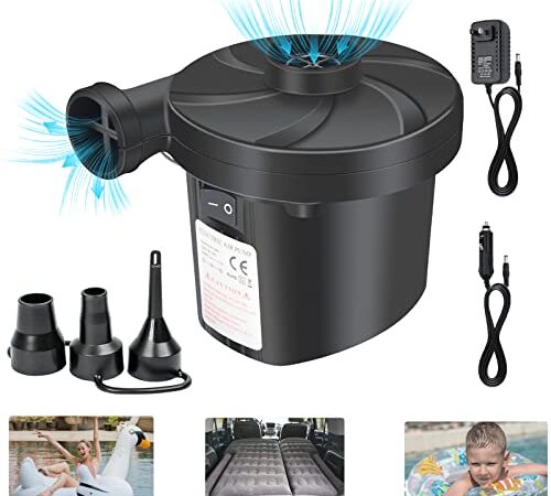 Electric Air Pump for Inflatable Pool,Portable Quick Fill Inflator/Deflator Air Pump for Inflatable Couch,Outdoor Camping Boat,Air Mattress Bed, Swimming Ring,Water Toys,Paddling Pools Pump with 3 Nozzles Home Car Use