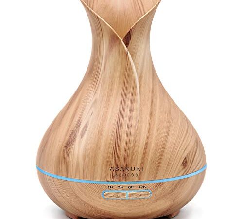 Essential Oil Diffuser, ASAKUKI 400ML Premium Quiet 5-In-1 Humidifier, Natural Home Fragrance Diffuser with 7 LED Color Changing Light and Easy to Use