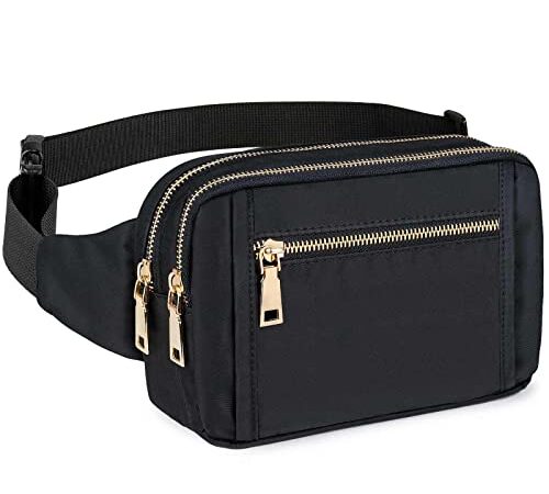 Fanny Packs for Women Men, Fashion Waist Pack Belt Bags for Teen Girls with Multi-Pockets Adjustable Belts, Cute Fanny Pack Bum Bag for Disney Travel Hiking Cycling Running, Black Fanny Pack, Small