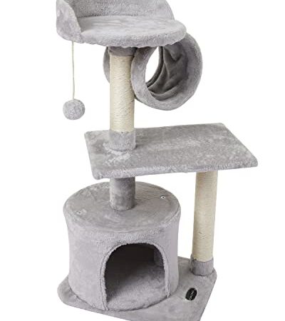 FISH&NAP CA01H3 Cat Tree Cat Tower Cat Condo Sisal Scratching Posts with Jump Platform and Cat Ring Cat Furniture Activity Center Kitten Play House Grey