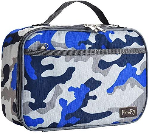 FlowFly Kids Lunch Box Insulated Soft Bag Mini Cooler Back to School Thermal Meal Tote Kit for Girls, Boys,Women,Men, Blue#Camo