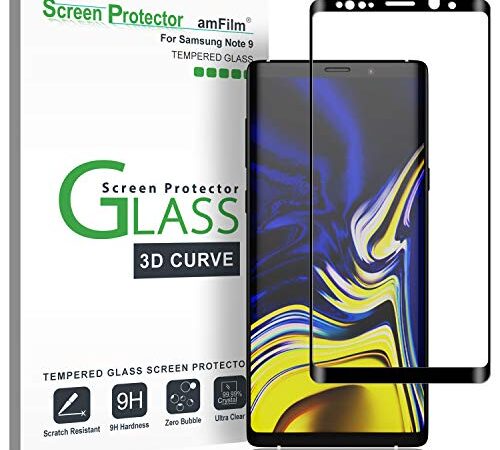 Galaxy Note 9 Screen Protector Glass, amFilm Full Cover (3D Curved) Tempered Glass Screen Protector with Dot Matrix for Samsung Galaxy Note 9 (Black)