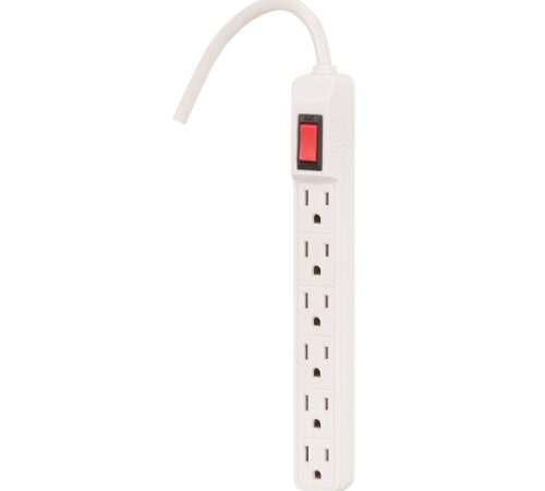 Globe Electric 66662 6-Outlet Power Strip, 6-Foot Cord, White Finish