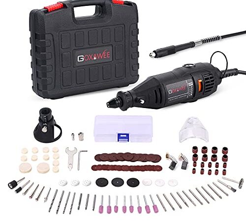 GOXAWEE Rotary Tool Kit (1.3amp) with MultiPro Keyless Chuck and Flex Shaft - 140pcs Accessories Variable Speed Electric Drill Set for Crafting Projects and DIY Creation