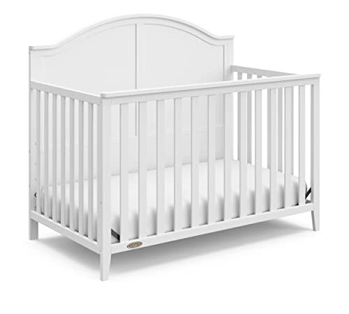 Graco Wilfred 5-in-1 Convertible Crib (White) – GREENGUARD Gold Certified, Converts to Toddler Bed and Full-Size Bed, Fits Standard Full-Size Crib Mattress, Adjustable Mattress Support Base