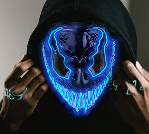 Halloween Mask LED Light Up Purge Mask Scary Mask for Adult Kids Halloween Costume Masquerade Cosplay (StyleA-Blue)