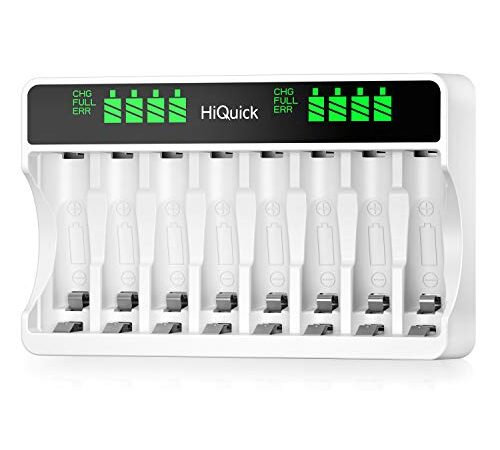 HiQuick 8 Bay AA AAA Battery Charger for AA AAA NI-MH NI-CD Rechargeable Batteries, LCD Display and Micro USB Input AA AAA Recharger