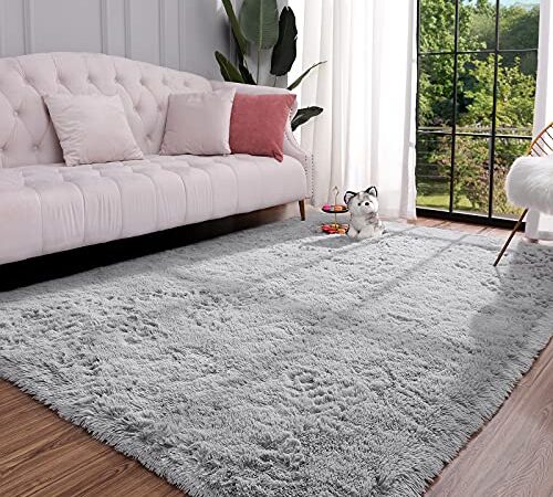 Keeko Premium Fluffy Grey Area Rug Cute Shag Carpet, Extra Soft and Shaggy Carpets, High Pile, Indoor Fuzzy Rugs for Bedroom Girls Kids Living Room Home, 3x5 Feet