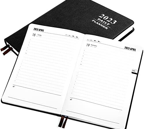 Kesote 2023 Planner Faux Leather Daily Weekly Monthly Yearly Planners Daily Weekly Monthly Planner Agenda 12 Months Organizer A5 Diary Notebook Planner, Black