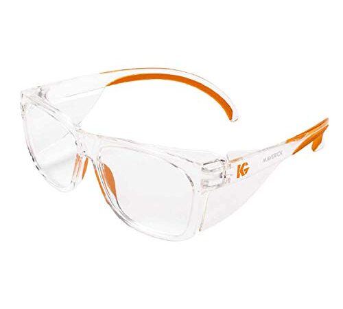 KLEENGUARD Maverick Safety Glasses with Intergrated Side Shields (1 Pair) (49301 Clear Anti-Fog Lens with Clear Frame and Orange Tips)