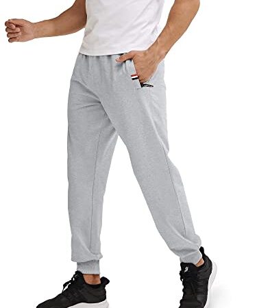 KUYIGO Mens Joggers Sport Pants Drawstring Casual Track Pants Casual Gym Workout Sweatpants with Double Zipper Pockets X-Large Light Grey