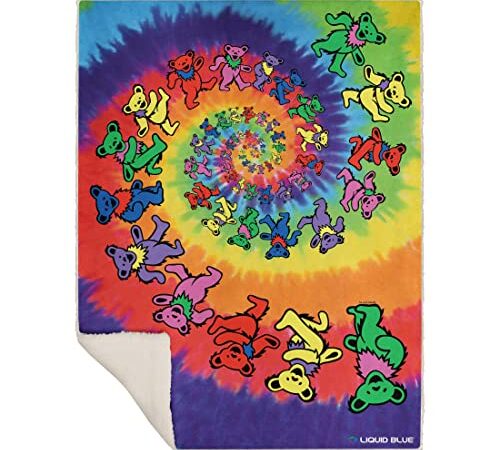 Liquid Blue Men's Grateful Dead Spiral Bears Dye Coral Fleece Throw Blanket, Multi, 50" X 60"