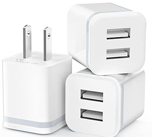 LUOATIP USB Wall Charger, 3-Pack 2.1A/5V Dual Port USB Cube Power Adapter Charger Plug Block Charging Box Brick for Phone SE 11 Pro Max Xs/XR/X, 8/7/6 6S Plus, Samsung, LG, HTC, Moto, Android Phones