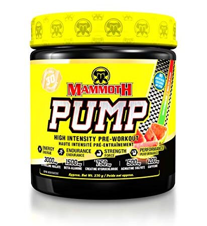 MAMMOTH PUMP – Pre Workout Powder, Superior Muscle Pumps, Increase Strength & Endurance, Explosive Power & Energy Supplement, Heightened Focus, Quick Recovery, Reduced Soreness, 30 serve (Watermelon)