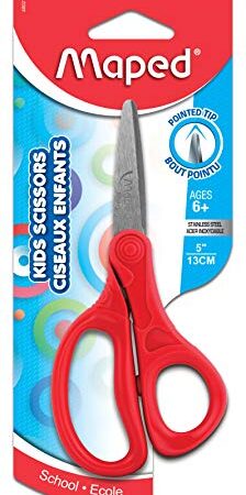 Maped 480210 Essentials Kids Scissors, 5 Inch Blades, Pointed, Ambidextrous Handle