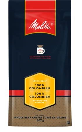 MELITTA 100% Colombian Whole Bean, 100% Arabica Coffee Beans, Premium Coffee, Kosher Certified, 907 g