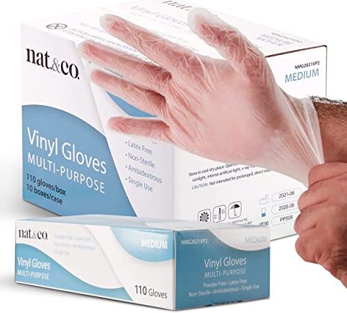 nat.&co. Disposable Vinyl Transparent Hand Gloves for Professional and Personal Use, 110 Pack, 10% More than Normal (1 Box) (Medium)