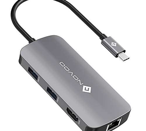 NOVOO USB C Hub Multiport Adapter USB C to USB x 4, 100W PD Charging, 4K HDMI, RJ45 Ethernet, 7 in 1 USB C Adapter Compatible with MacBook Pro MacBook Air XPS and More