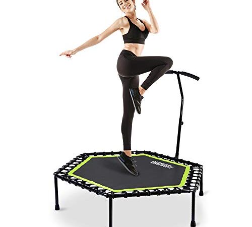 ONETWOFIT 48" Silent Mini Trampoline with Adjustable Handle Bar Fitness Trampoline Bungee Rebounder Jumping Cardio Trainer Workout for Adults or Kids OT064