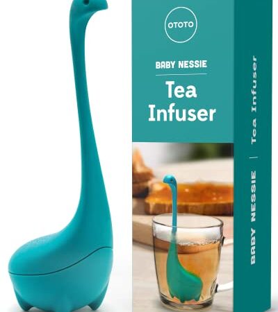 OTOTO Baby Nessie Loose Leaf Tea Infuser (Turquoise) - Dinosaur Tea Infuser Strainer with Steeping Spoon - Long Handle Neck, Cute Ball Body Lake Monster Silicone Tea Infuser for Loose Leaf Herbal Tea