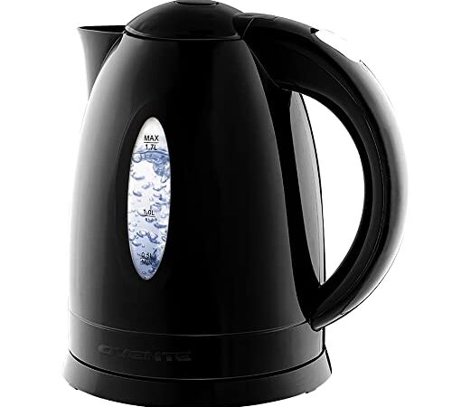 Ovente 1.7L BPA-Free Electric Kettle, Fast Heating Cordless Water Boiler with Auto Shut-Off and Boil-Dry Protection, LED Light Indicator, Black (KP72B)