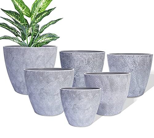 Plant Pots, 6pcs 7.5/6.5/5.8/5/4.2/3.6 Inch Planters Flower Pots with Drainage Hole, Large Plastic Planter for Indoor Outdoor Plants, Succulents, Flowers & Cactus, Indoor Plant Pots Perfect for Home Bedroom Windowsill Garden