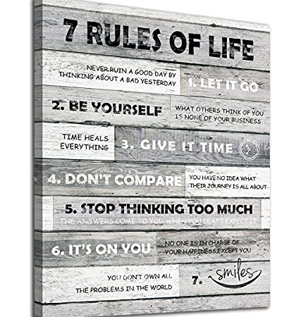 Quotes Wall Art Inspirational Canvas Print Wooden Board Motivational Canvas Painting Grey 7 Rules of Life Quotes Canvas Picture Bathroom Bedroom Living Room Office Home Wall Decor Framed 30CM X 40CM