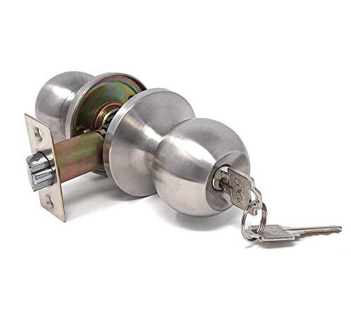 RS Entry Door knob with Lock, One Key-Way Entrance Door Knob Entry with Key Handle, Standard Ball (Satin Nickel, Entry with Key)