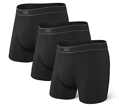 Saxx Underwear Men's Boxer Briefs - Daytripper Boxer Briefs with Built-in Pouch Support – Pack of 3,Black,Large