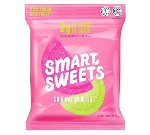 SmartSweets Sourmelon Bites, Candy with Low Sugar (3g), Low Calorie (130), No Artificial Sweeteners, Plant-Based, Gluten-Free, Non-GMO, Healthy Snack for Kids & Adults, 50g (Pack of 12)