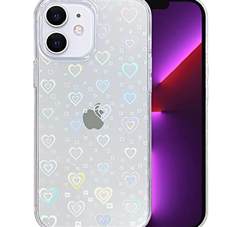 SmoBea Bling Heart Pattern Design Case Compatible with iPhone 11 6.1 Inch, Soft & Flexible TPU and Hard Back Shockproof Cover for Women Girls Clear Laser Glitter Heart Pattern Phone Case (Clear)